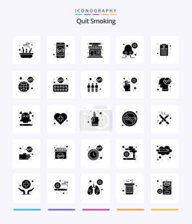 Illustration for Creative Quit Smoking 25 Glyph Solid Black icon pack  Such As treatment. smoking. mobile app. short breath. nose - Royalty Free Image