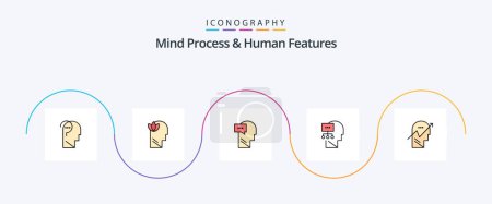 Ilustración de Mind Process And Human Features Line Filled Flat 5 Icon Pack Including chart. head. mind. mind. planning - Imagen libre de derechos