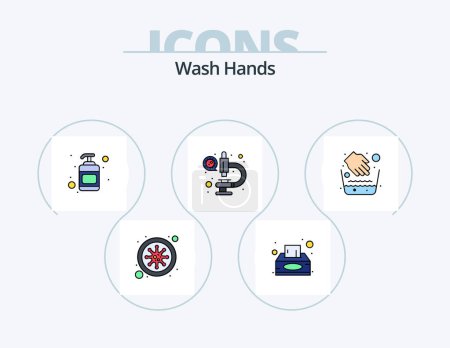 Illustration for Wash Hands Line Filled Icon Pack 5 Icon Design. bacteria. covid. bacteria. coronavirus. bacteria - Royalty Free Image