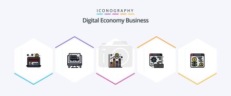 Illustration for Digital Economy Business 25 FilledLine icon pack including . dollar. graph. web. keyboard - Royalty Free Image