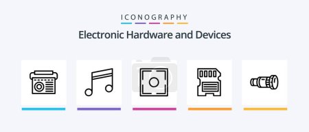 Illustration for Devices Line 5 Icon Pack Including desktop. song. hardware. music. album. Creative Icons Design - Royalty Free Image