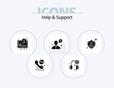 Ilustración de Help And Support Glyph Icon Pack 5 Icon Design. tools. fix. faq. support. money - Imagen libre de derechos