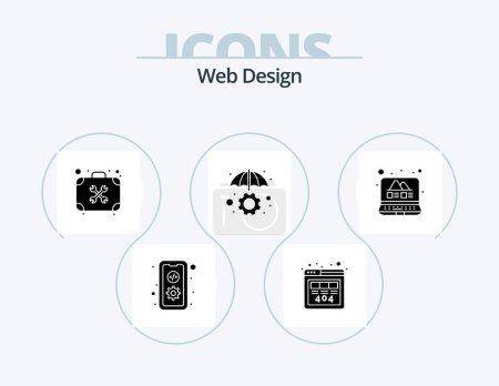 Téléchargez les illustrations : Web Design Glyph Icon Pack 5 Icon Design. development. protection. server. insurance. tools - en licence libre de droit