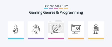 Téléchargez les illustrations : Gaming Genres And Programming Line 5 Icon Pack Including root. admin. developer. play. game. Creative Icons Design - en licence libre de droit