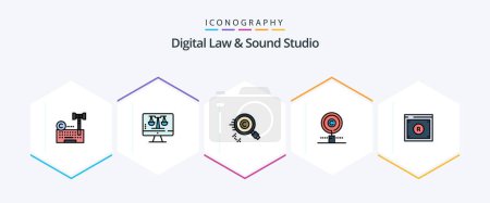 Ilustración de Digital Law And Sound Studio 25 FilledLine icon pack including law. copyright. screen. business. owner - Imagen libre de derechos