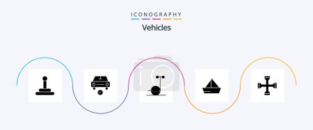 Téléchargez les illustrations : Vehicles Glyph 5 Icon Pack Including setting. cross. scooter. yacht. ship - en licence libre de droit