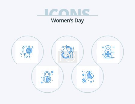 Illustration for Womens Day Blue Icon Pack 5 Icon Design. women. female. celebrate. eight. eight day - Royalty Free Image