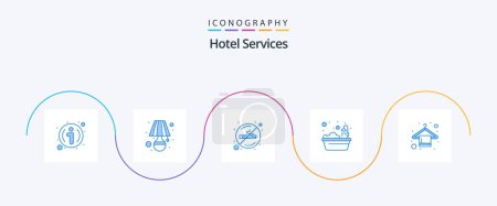 Illustration for Hotel Services Blue 5 Icon Pack Including wardrobe. shower. healthcare. hotel. bath - Royalty Free Image