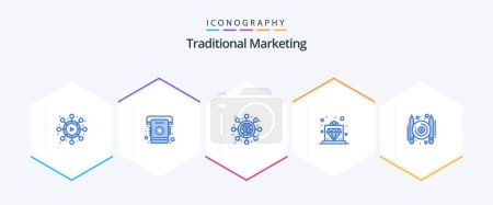 Illustration for Traditional Marketing 25 Blue icon pack including writer. paid. networking. articles. royal - Royalty Free Image