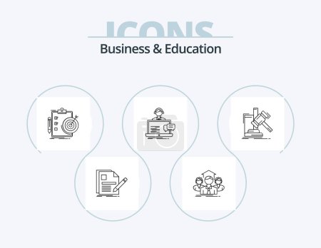 Téléchargez les illustrations : Business And Education Line Icon Pack 5 Icon Design. page. document. finance. dollar. money - en licence libre de droit