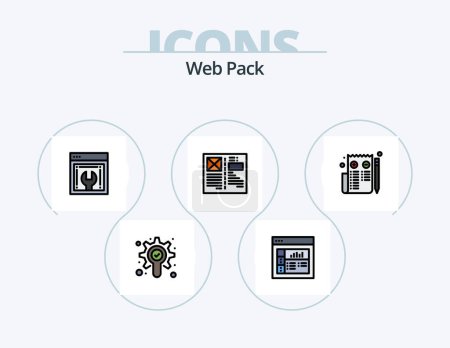 Téléchargez les illustrations : Web Pack Line Filled Icon Pack 5 Icon Design. safari. compass. aim. browser. record - en licence libre de droit