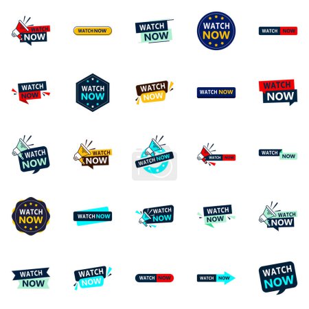 Illustration for Promote Your Products or Services in Style with Our Pack of 25 Watch Now Banners - Royalty Free Image