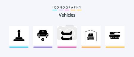 Ilustración de Vehicles Glyph 5 Icon Pack Including . panzer. canoe. military. cannon. Creative Icons Design - Imagen libre de derechos