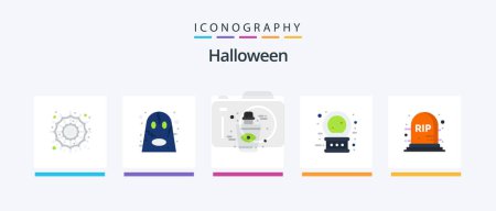 Ilustración de Halloween Flat 5 Icon Pack Including rip. magic. blood. halloween. crystal ball. Creative Icons Design - Imagen libre de derechos