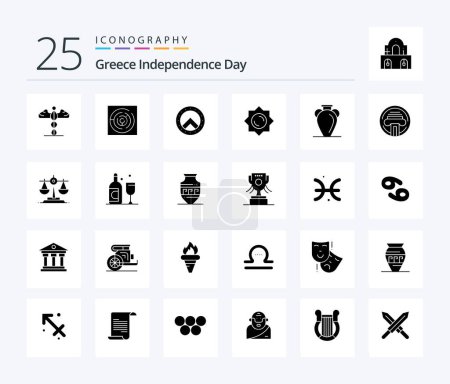 Illustration for Greece Independence Day 25 Solid Glyph icon pack including nation. greece. shield. culture. sunshine - Royalty Free Image