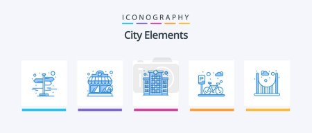 Téléchargez les illustrations : City Elements Blue 5 Icon Pack Including passage. bridge. clinic. road. park. Creative Icons Design - en licence libre de droit