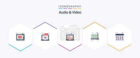 Illustration for Audio And Video 25 Flat icon pack including adjustment. volume. laptop. sound. audio - Royalty Free Image