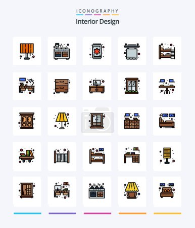 Ilustración de Creative Interior Design 25 Line FIlled icon pack  Such As baby bed. furniture. cooking. curtains. rug - Imagen libre de derechos