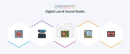 Illustration for Digital Law And Sound Studio 25 FilledLine icon pack including computer. application. sound. ableton. player - Royalty Free Image