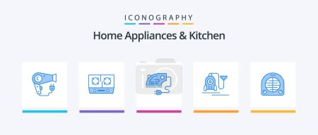 Ilustración de Home Appliances And Kitchen Blue 5 Icon Pack Including heater. cable. electric. hotel. vacuum. Creative Icons Design - Imagen libre de derechos