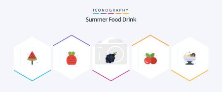 Téléchargez les illustrations : Summer Food Drink 25 Flat icon pack including salad. healthy food. food. fruit. cherries - en licence libre de droit