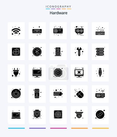 Ilustración de Creative Hardware 25 Glyph Solid Black icon pack  Such As keyboard. video card. fan. video. card - Imagen libre de derechos