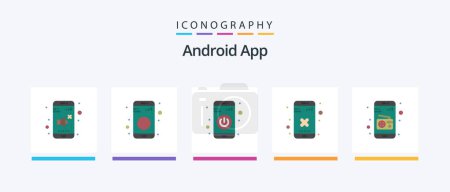 Téléchargez les illustrations : Android App Flat 5 Icon Pack Including media. app. app. delete. close. Creative Icons Design - en licence libre de droit