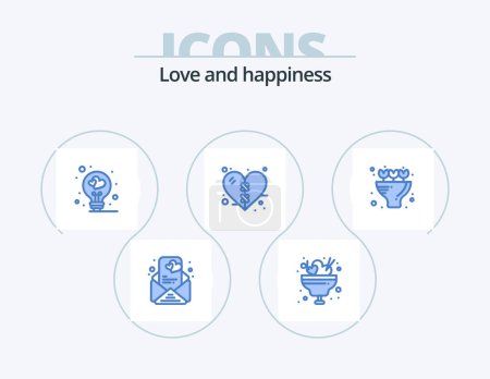 Illustration for Love Blue Icon Pack 5 Icon Design. present. bouquet. love. heart. heal - Royalty Free Image