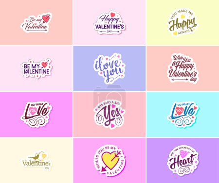 Téléchargez les illustrations : Heartwarming Valentine's Day Typography and Graphics Stickers - en licence libre de droit