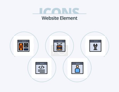 Téléchargez les illustrations : Website Element Line Filled Icon Pack 5 Icon Design. internet. browser. stopwatch. server. interface - en licence libre de droit