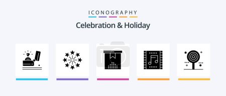 Illustration for Celebration and Holiday Glyph 5 Icon Pack Including music scene. music. independence day. concert. present. Creative Icons Design - Royalty Free Image
