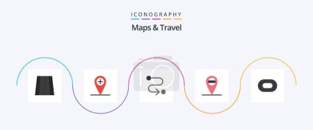 Téléchargez les illustrations : Maps and Travel Flat 5 Icon Pack Including . route. treadmill - en licence libre de droit