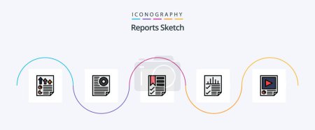 Illustration for Reports Sketch Line Filled Flat 5 Icon Pack Including page. data. page. report. document - Royalty Free Image