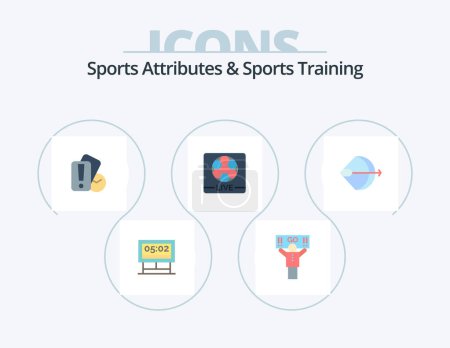 Téléchargez les illustrations : Sports Atributes And Sports Training Flat Icon Pack 5 Icon Design. archery. football. card. screen. live - en licence libre de droit