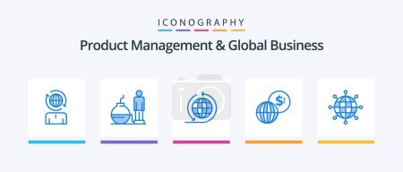 Téléchargez les illustrations : Product Managment And Global Business Blue 5 Icon Pack Including global. business. global business. modern. global. Creative Icons Design - en licence libre de droit
