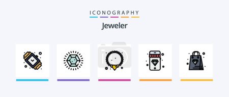 Téléchargez les illustrations : Jewellery Line Filled 5 Icon Pack Including ring. diamond. watch accessorize. jewelry. earrings. Creative Icons Design - en licence libre de droit