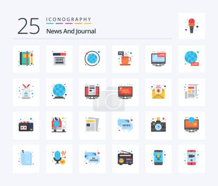 Ilustración de News 25 Flat Color icon pack including tv. tea. web. hot. world wide - Imagen libre de derechos