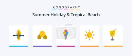Téléchargez les illustrations : Beach Flat 5 Icon Pack Including . juice. ice cream. drink. sun. Creative Icons Design - en licence libre de droit