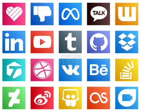Illustration for 20 Modern Social Media Icons such as behance. dribbble. professional. tagged and github icons. Eye catching and editable - Royalty Free Image