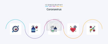Téléchargez les illustrations : Coronavirus Line Filled Flat 5 Icon Pack Including cell. time. flask. pulse. beat - en licence libre de droit