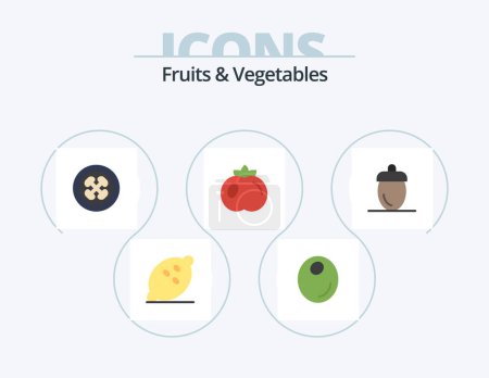 Téléchargez les illustrations : Fruits and Vegetables Flat Icon Pack 5 Icon Design. farmer. fruit. exotic fruits. tomato. vegetarian - en licence libre de droit