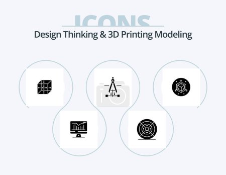 Illustration for Design Thinking And D Printing Modeling Glyph Icon Pack 5 Icon Design. modification. engineering. box. education. compass - Royalty Free Image