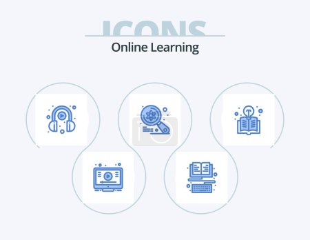 Illustration for Online Learning Blue Icon Pack 5 Icon Design. book. science. e learning. imac. computer - Royalty Free Image