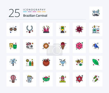 Téléchargez les illustrations : Brazilian Carnival 25 Line Filled icon pack including sunflower. award. clown. trophy. brazilian - en licence libre de droit