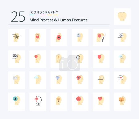 Ilustración de Mind Process And Human Features 25 Flat Color icon pack including data. memory. user. up. knowledge - Imagen libre de derechos