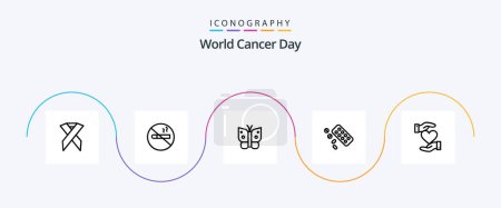 Ilustración de World Cancer Day Line 5 Icon Pack Including wings. freedom. no smoking. butterfly. cancer - Imagen libre de derechos