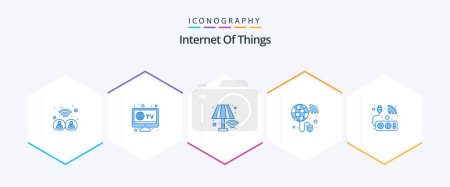 Illustration for Internet Of Things 25 Blue icon pack including wifi. smart. lamp. plug. network - Royalty Free Image