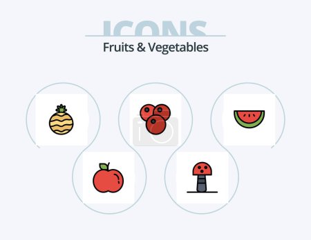 Téléchargez les illustrations : Fruits and Vegetables Line Filled Icon Pack 5 Icon Design. . slice. food. melon. food - en licence libre de droit