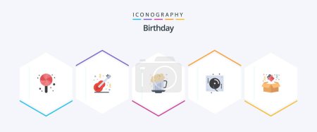 Téléchargez les illustrations : Birthday 25 Flat icon pack including box. party. alcohol. music. birthday - en licence libre de droit