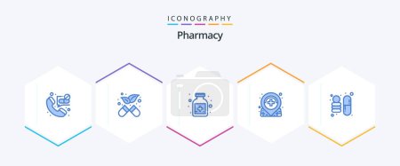 Illustration for Pharmacy 25 Blue icon pack including . science. bottle. pharmacy. location - Royalty Free Image